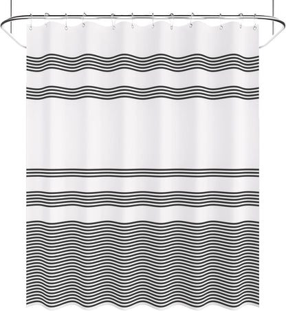 AmazerBath_Shower_Curtain,_Washable_Cloth_Black_Shower_Curtain_Sets_with_12_Shower_Curtain_Hooks,_Fabric_Rustic_Black_and_White_Striped_Curtain,_Farmhouse_Bathroom_Curtains,_72x72_Inches