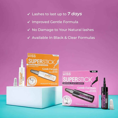 KISS SuperStick Individual Lash Cluster Adhesive, Gentle Formula, 7 Day Hold, Cactus & Witch Hazel Extract, Dermatologist Tested, Waterproof Lash Glue, No Harsh Odor, Net Wt. 6.5g (0.23 oz.)