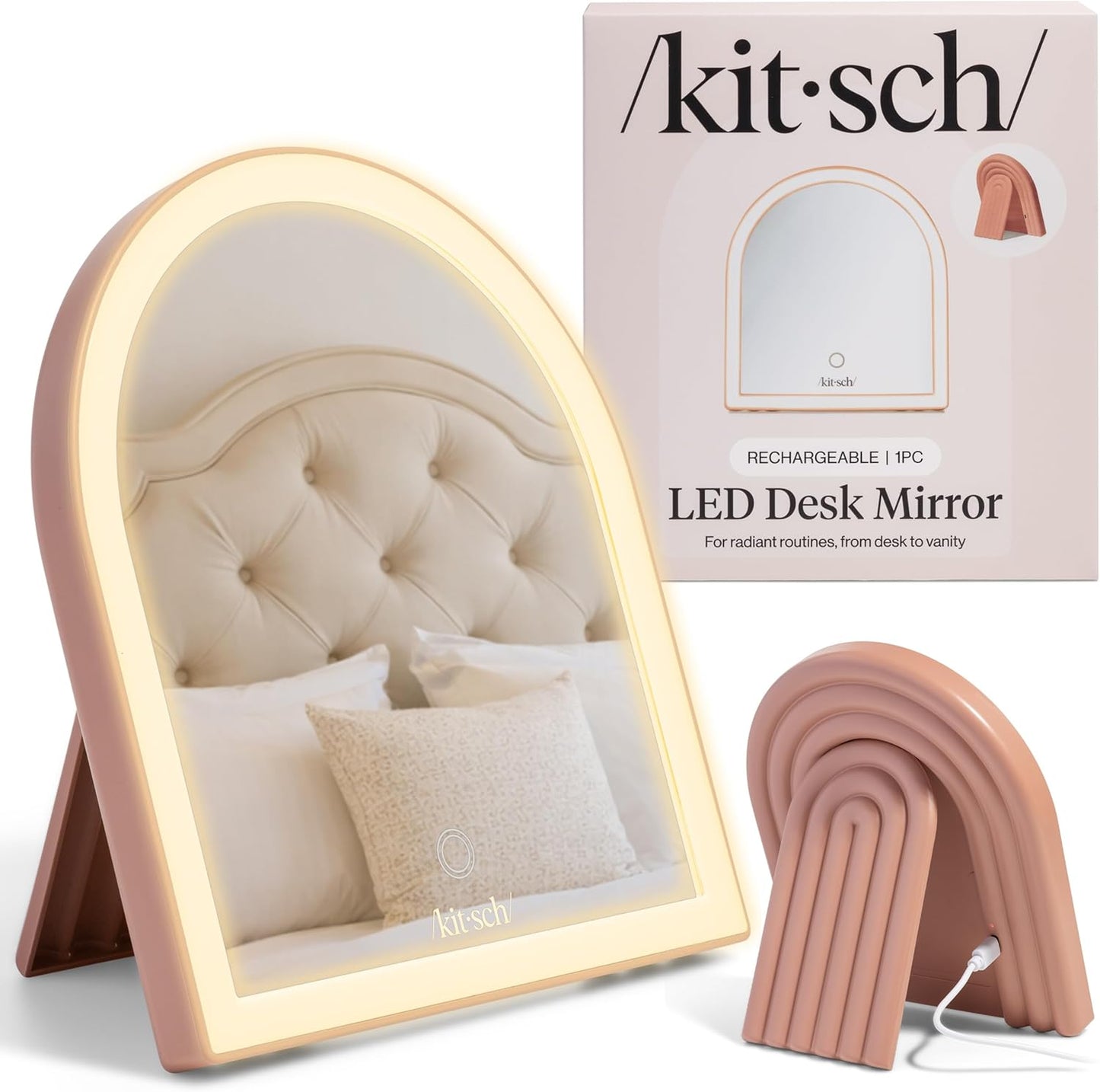 Kitsch_Arch_Desk_Vanity_Mirror_with_Lights,_LED_Makeup_Surface,_Touch_Sensor_Dimmable_Warm_Neutral_Cool_Glow,_Rechargeable_Desk_Mirror_with_Kickstand_for_Travel_-_Terracotta