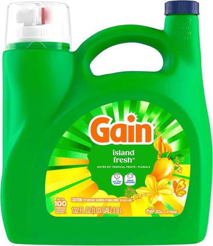 Gain Liquid Laundry Detergent with Odor Defense, Island Fresh Scent, Laundry Soap For HE Washing Machines, 154 fl oz, 107 Loads (Packaging May Vary)