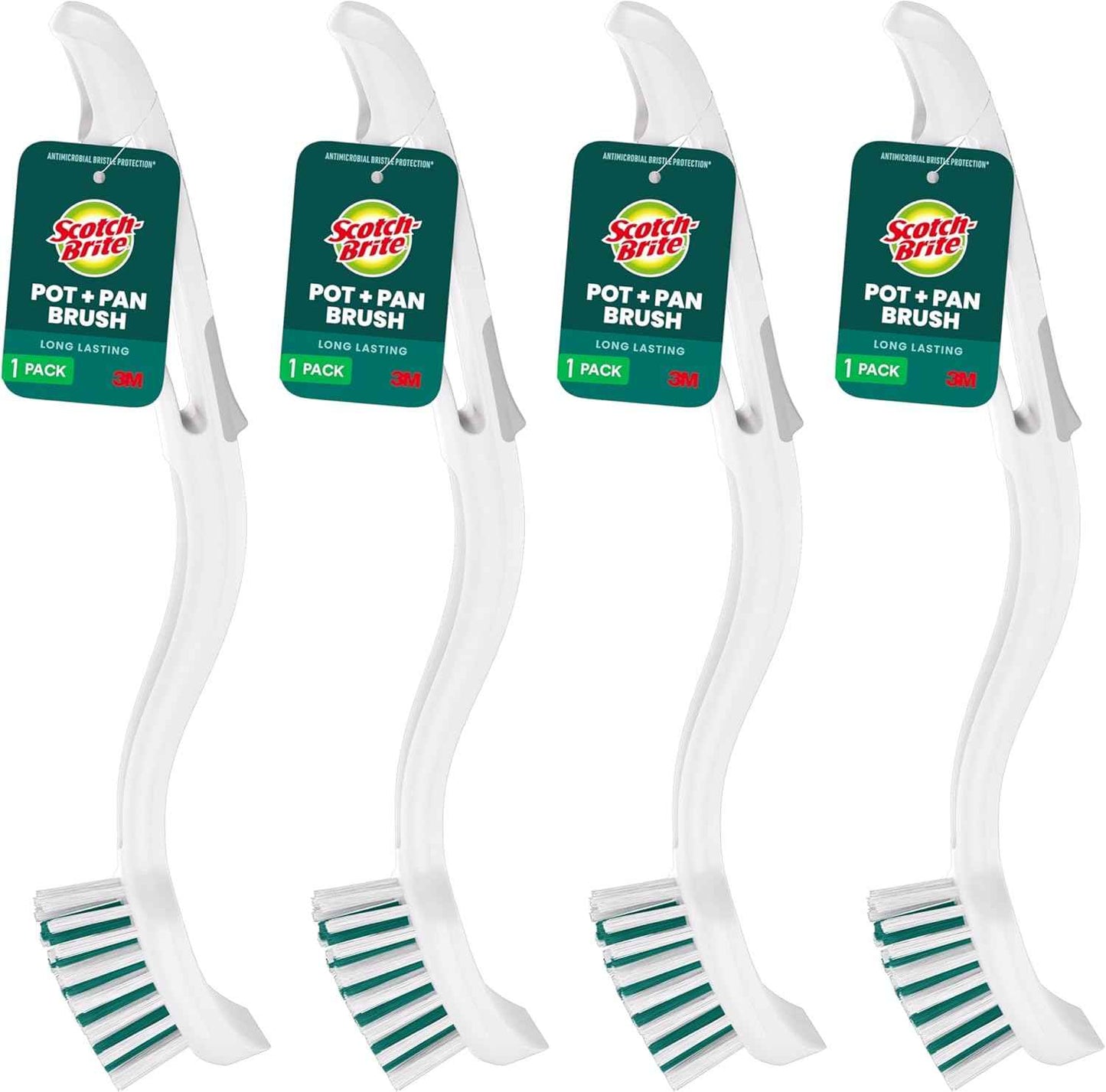 Scotch-Brite, Durable and Long Lasting Dish Brush with Handle for Scrubbing Stainless Steel, Outdoor Furniture, and Sinks without Scratching, Antimicrobial, and Rinses Clean