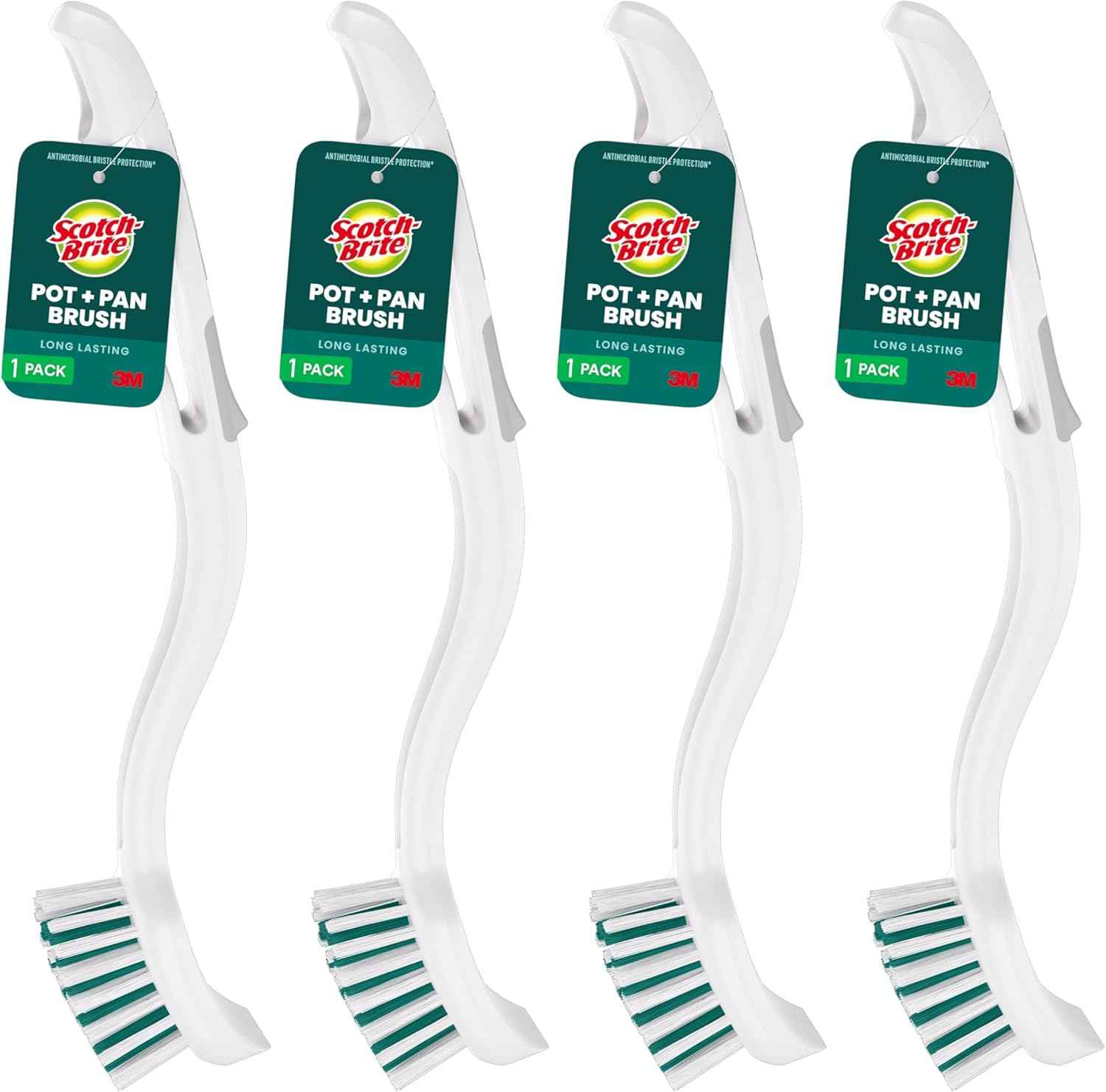 Scotch-Brite, Durable and Long Lasting Dish Brush with Handle for Scrubbing Stainless Steel, Outdoor Furniture, and Sinks without Scratching, Antimicrobial, and Rinses Clean