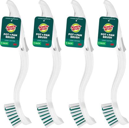 Scotch-Brite, Durable and Long Lasting Dish Brush with Handle for Scrubbing Stainless Steel, Outdoor Furniture, and Sinks without Scratching, Antimicrobial, and Rinses Clean