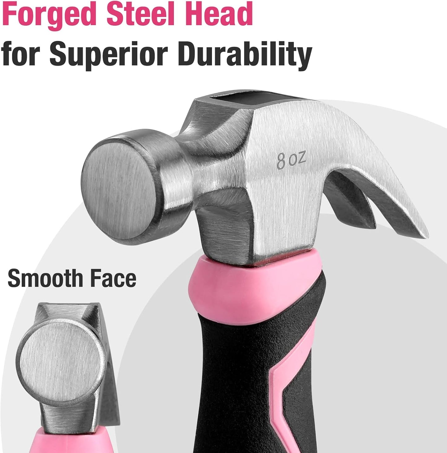 WORKPRO_8_oz_Claw_Hammer_with_Fiberglass_Handle,_All_Purpose_Hammer_with_Forged_Hardened_Steel_Head,_Pink_Ribbon