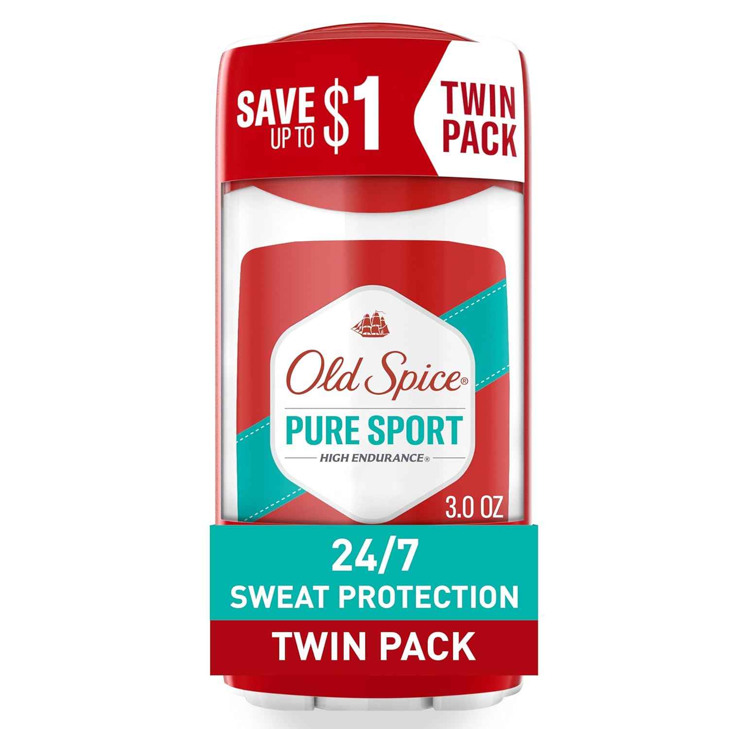 Old Spice Antiperspirant Deodorant For Men, High Endurance, 24/7 Sweat Defense & Odor Protection, 24/7 Freshness & Lasting Scent, Pure Sport Scent, 3.0 oz