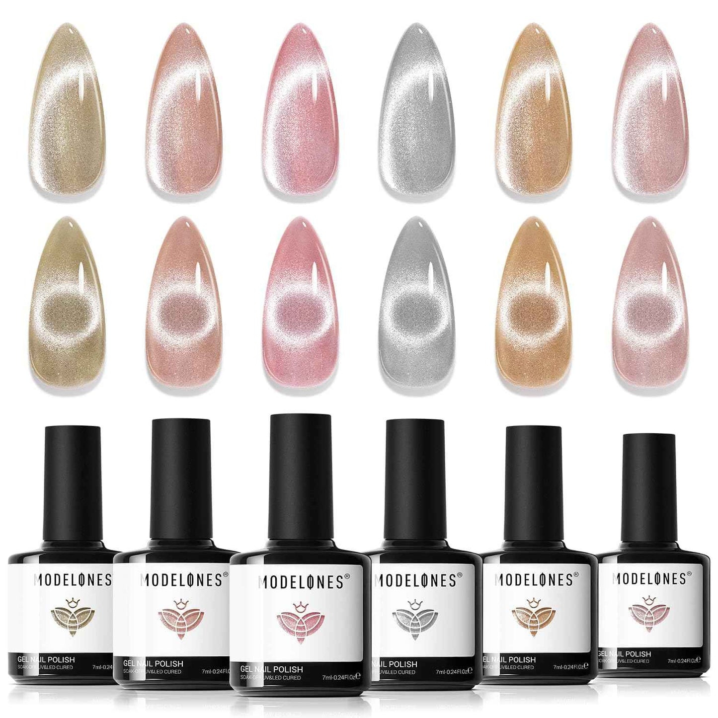 modelones Cat Eye Magnet Set, 15PCS French Cateye Gel Nail Polish Magnet Nail Art Tools Set Heart Magnet for Cat Eye Magnet Square Round Magnet Stick Diverse Glassy Cateye Effect for Women