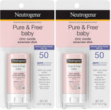 Neutrogena Pure & Free Baby Mineral Sunscreen Stick with Broad Spectrum SPF 50 & Zinc Oxide, Water-Resistant, Hypoallergenic, Paraben-, Dye- & PABA-Free Baby Face & Body Sunscreen, 0.47 oz