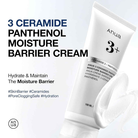 ANUA 3 Ceramide Panthenol Moisture Barrier Cream, Hydrating Daily Face Moisturizer for All Skin Types, Soothing, Non Comedogenic, with Centella for Skin Barrier, Korean Skincare, 3.38 fl oz.
