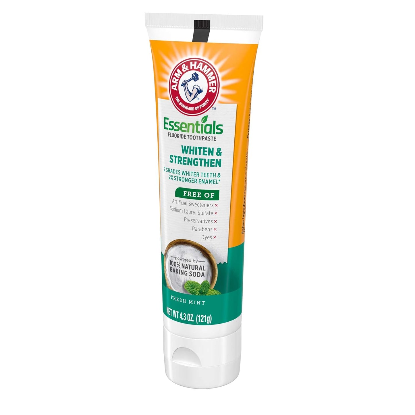 ARM_&_HAMMER_Essentials_Whiten_&_Strengthen_Fluoride_Toothpaste-4_Pack_of_4.3oz_Tubes,_Fresh_Mint-_100%_Natural_Baking_Soda-_Fluoride_Toothpaste