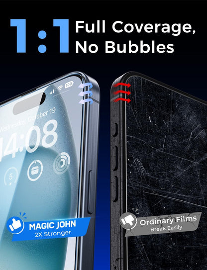 MAGIC_JOHN_2_Pack_for_iPhone_15_Tempered_Glass_Screen_Protector_6.1_inch_[Not_Max],_Auto_Dust-Elimination_Installation,_Bubble_Free,_Dynamic_Island_Compatible,_HD_Clear,_Easy_Installation