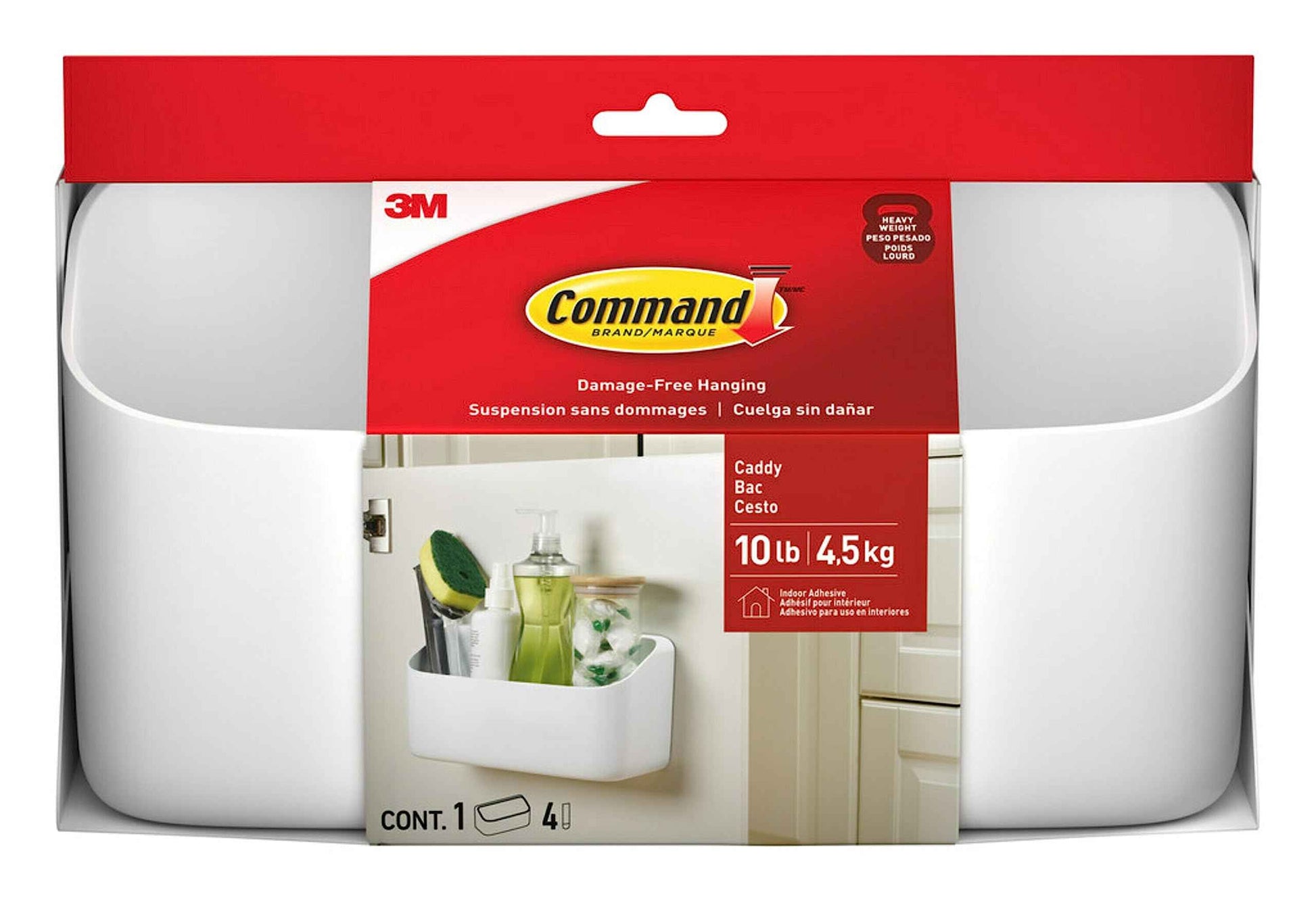 Command 10 Lb Large Organizing Caddy with 4 Strips, 9.91" x 3.38" x 5.15", Heavyweight Damage-Free Hanging for Organizing Cleaning Supplies, Closet, and Pantry