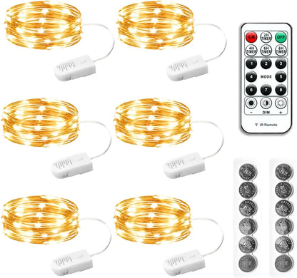 HXWEIYE_6_Pack_Fairy_Lights_Battery_Operated_with_Remote_&_Timer,_7ft_20LED_Mini_Firefly_Starry_Lights_Mason_Jar_Lights_for_Indoor_Outdoor_Bottle_Tree_Party_Wedding_Thanksgiving(Warm_White)