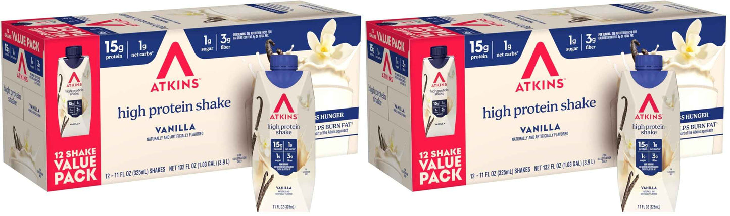 Atkins High Protein Shake, 15g Protein, 2g Net Carb, 1g Sugar, Keto Friendly, Chocolate Flavored Protein Shakes