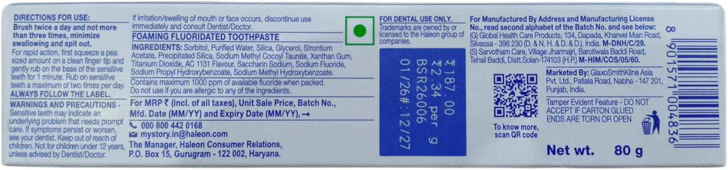 Sensodyne Sensitive Toothpaste Rapid Relief - 80 gm Pack of 2