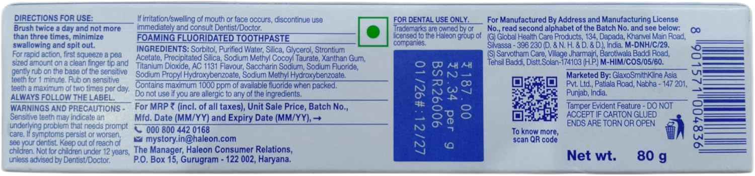 Sensodyne Sensitive Toothpaste Rapid Relief - 80 gm Pack of 2