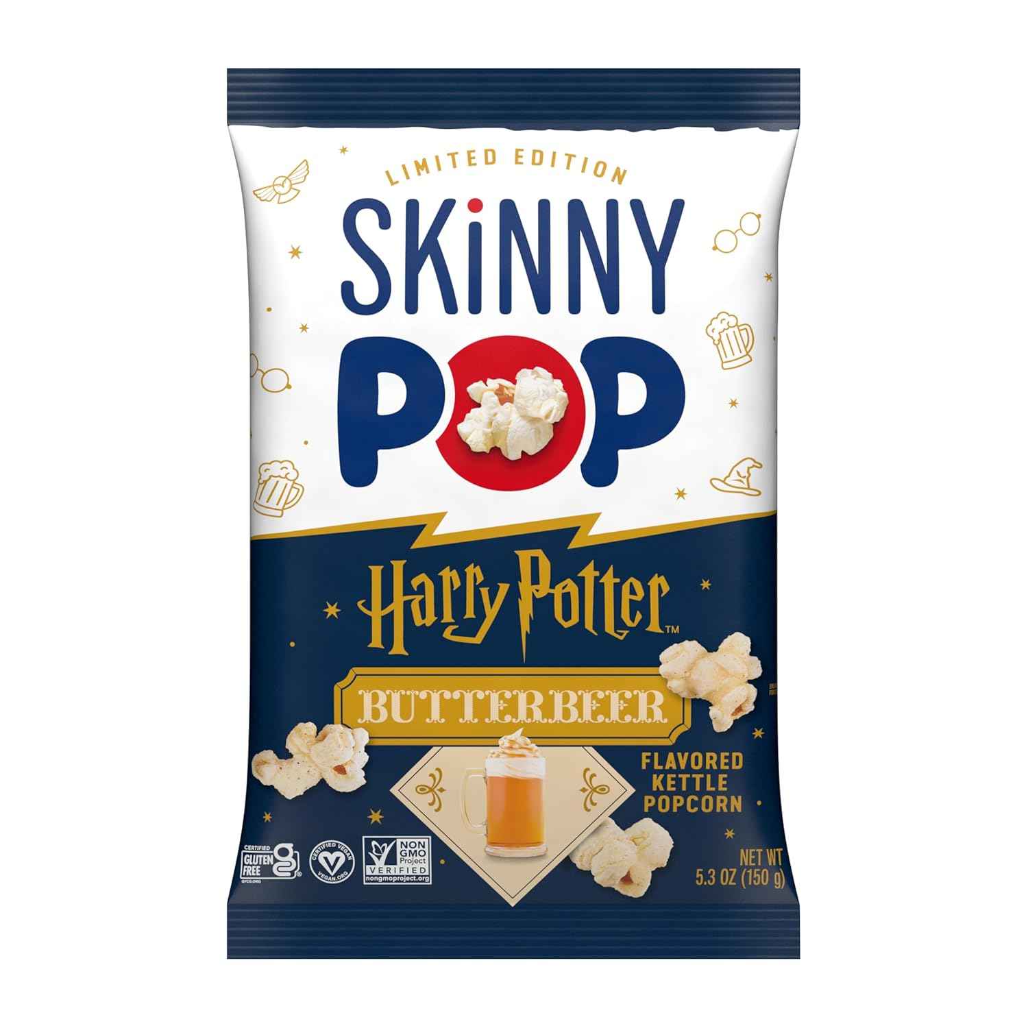 SkinnyPop Flavored Kettle Popcorn, Harry Potter Snacks, Gluten Free, Vegan, Non-GMO, Dairy Free, SkinnyPop, 5.3oz Grocery Sized Bag