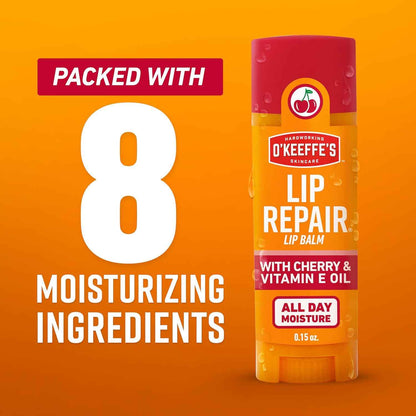 O'Keeffe's Lip Repair Lip Balm with Cherry & Vitamin E Oil - Stick - Moisturizer for Extremely Cracked, Dry Lips