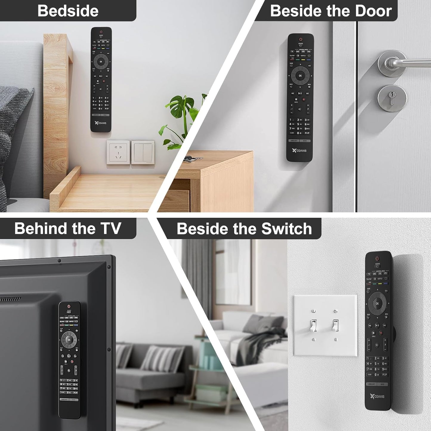 Magnetic_Remote_Control_Holder_Wall_Mount,_4_Pack_TV_Remote_Control_Holder_for_Fan/Air_Conditioner,_Self-Adhesive_Bedside_Caddy_for_TV_Backside/Bedroom/Office/RV_Home_Organizer_Storage(Black)