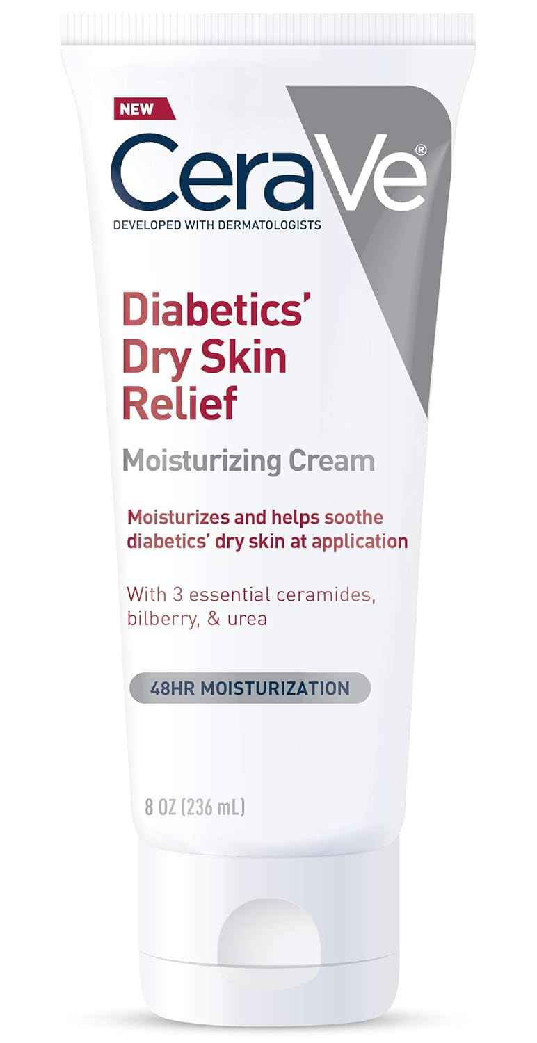 CeraVe Moisturizing Cream for Diabetics’ Dry Skin, Urea Cream with Bilberry for Face and Body, Fragrance Free & Paraben Free, 8 Ounce