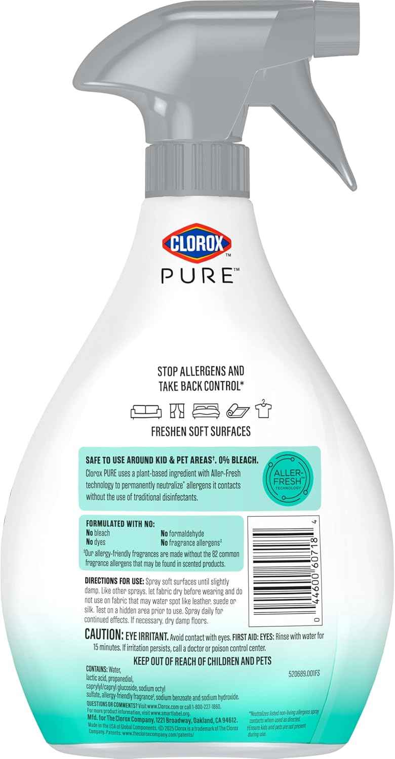 Clorox PURE Allergen Neutralizer Fabric and Carpet Spray, Clean Breeze, 26 Fluid Ounces