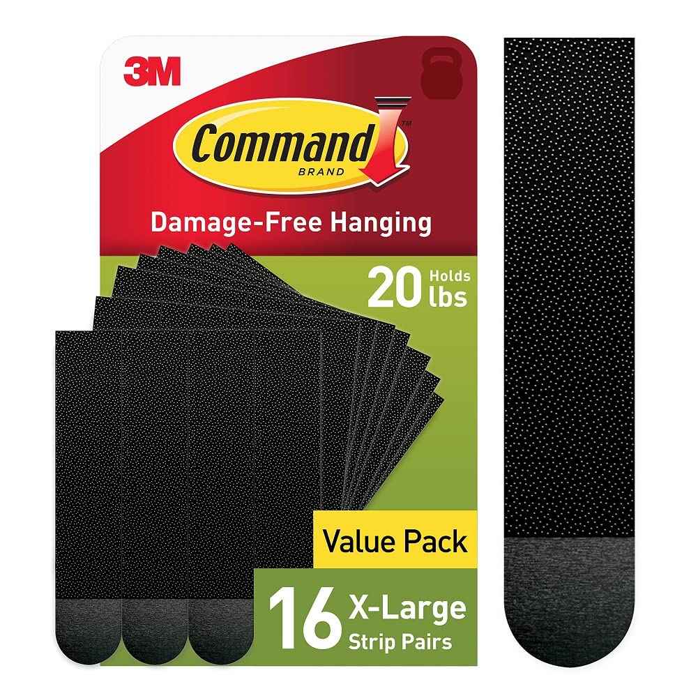 Command 20 lb XL 16 Pairs Heavyweight Picture Hanging Strips (32 Strips), Damage-Free Hangers for Picture Frames, No Tools Required, Ideal for Home Room Wall Decor, Black Adhesive
