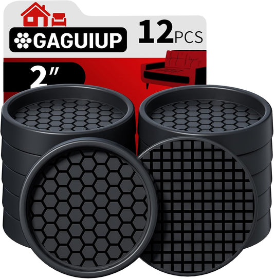 Non_Slip_Furniture_Pads_-_2"_Anti_Skid_Caster_Cups,_12PCS_Round_Furniture_Coasters_for_Hardwood_Floors,_Anti_Slide_Furniture_Cup_Bed_Couch_Floor_Protectors,Furniture_Stoppers_to_Prevent_Sliding(Black)