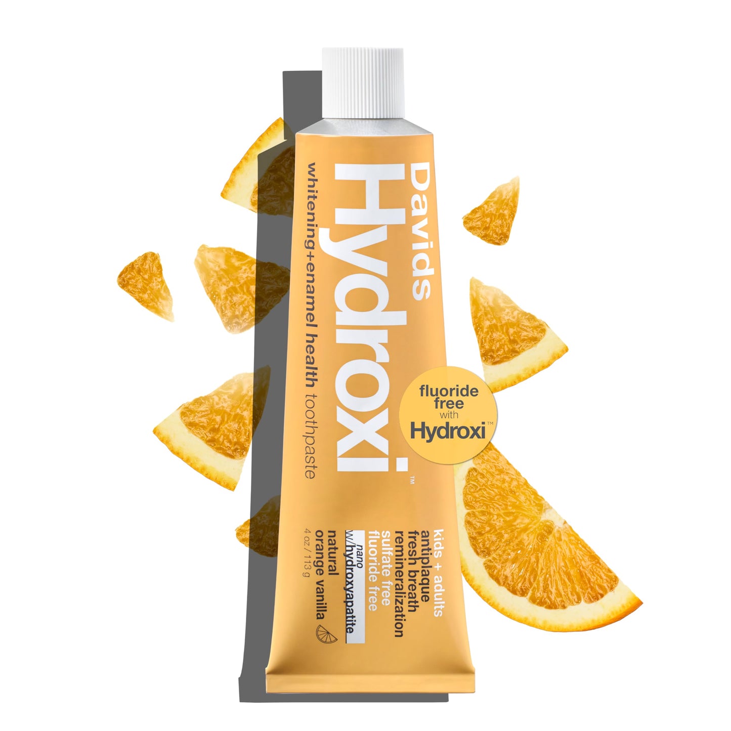 Davids Hydroxi Fluoride Free Nano Hydroxyapatite Toothpaste for Enamel Health &amp;amp; Whitening, Antiplaque, SLS Free, Kid Friendly Orange Vanilla Flavor, 4 oz, Made in USA