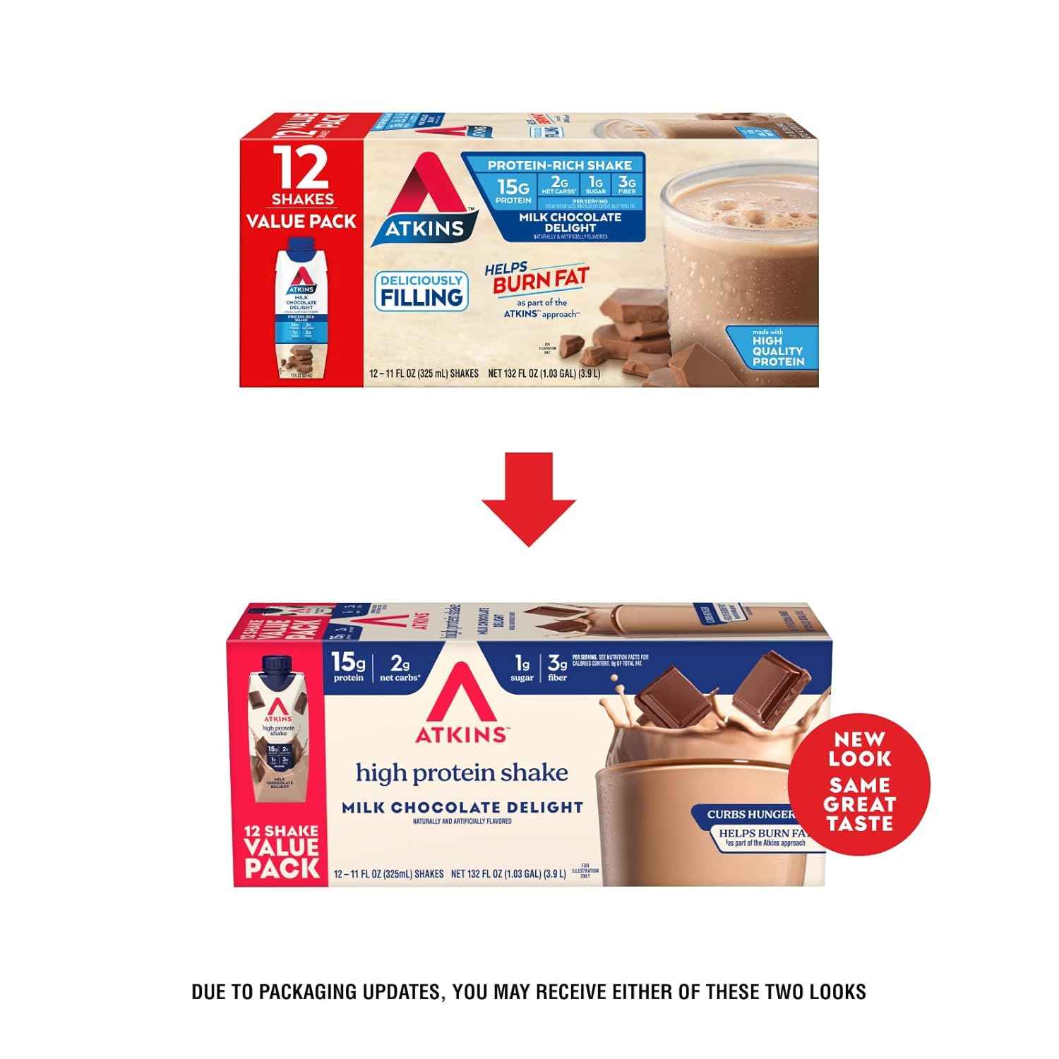 Atkins High Protein Shake, 15g Protein, 2g Net Carb, 1g Sugar, Keto Friendly, Chocolate Flavored Protein Shakes