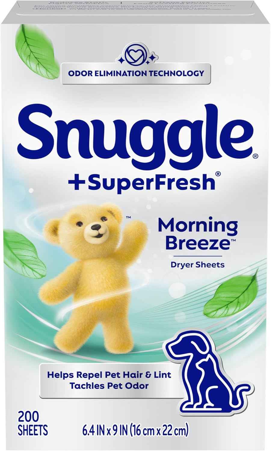 Snuggle SuperFresh Fabric Softener Dryer Sheets, 200 Count, Morning Breeze, Long-Lasting Fresh & Clean Scent, Tackles Pet Odor, Helps Repel Pet Hair, Reduces Static & Fights Wrinkles, HE Safe