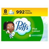 Puffs Plus Lotion Facial Tissues, 8 Family Boxes, 124 Facial Tissues per Box, Allergies and Colds Pack Napkin
