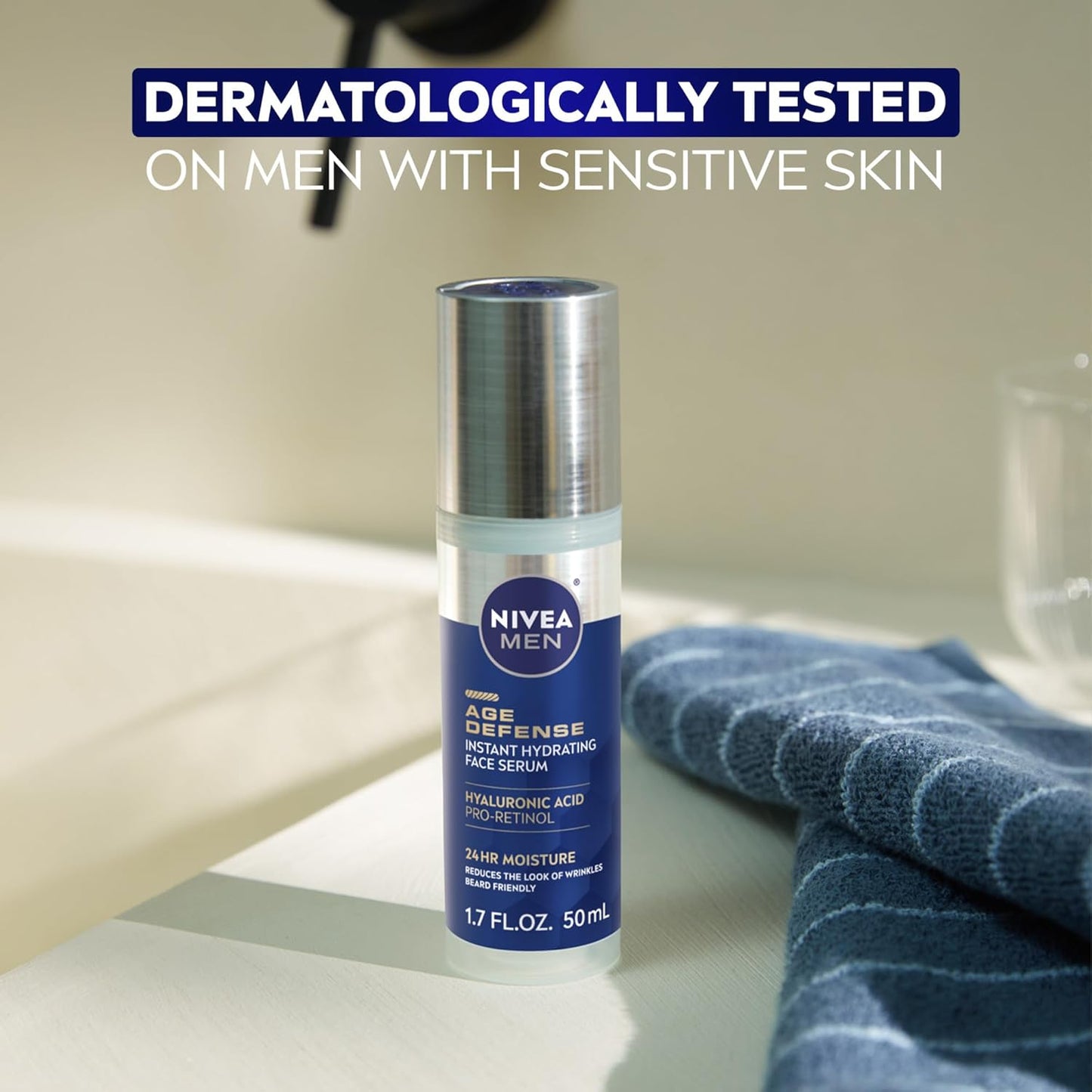 NIVEA_MEN_Age_Defense_Instant_Hydrating_Face_Serum_for_Dry_Skin,_With_Pro-Retinol_and_Hyaluronic_Acid,_Facial_Serum_Helps_Reduce_Look_of_Fine_Lines_and_Wrinkles,_1.7_Fl_Oz_Bottle