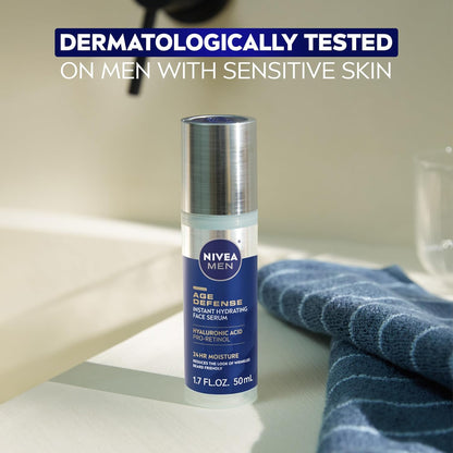 NIVEA_MEN_Age_Defense_Instant_Hydrating_Face_Serum_for_Dry_Skin,_With_Pro-Retinol_and_Hyaluronic_Acid,_Facial_Serum_Helps_Reduce_Look_of_Fine_Lines_and_Wrinkles,_1.7_Fl_Oz_Bottle