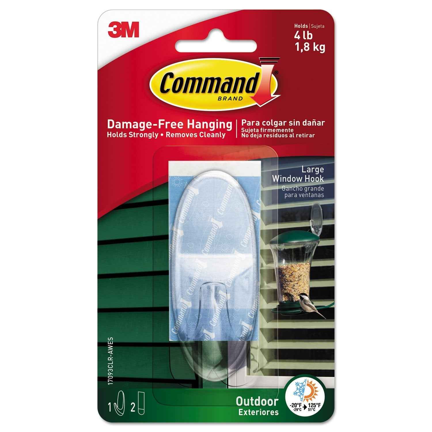 Command Outdoor Wall Hooks, 1 Hook and 2 Command Strips, Damage Free Hanging Wall Hooks for Hanging Christmas Decorations with Weather Resistant Strips, Holds up to 4 lb