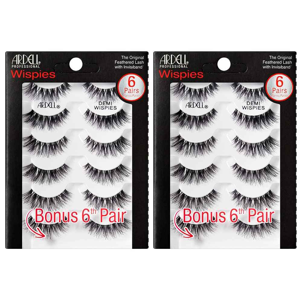 Ardell Wispy False Eyelashes for Everyday Wear, Flared Demi Wispies Strip Design with Seamless Invisiband, Medium Volume, 12 Pairs