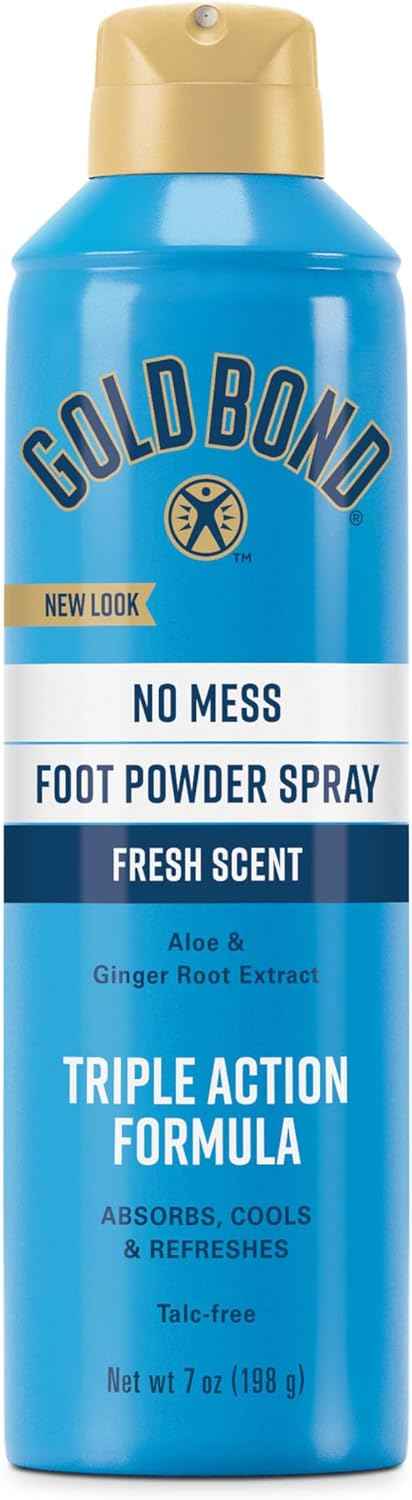 Gold Bond No Mess Talc-Free Foot Powder Spray, 7 oz., Fresh Scent, With a Triple Action Formula