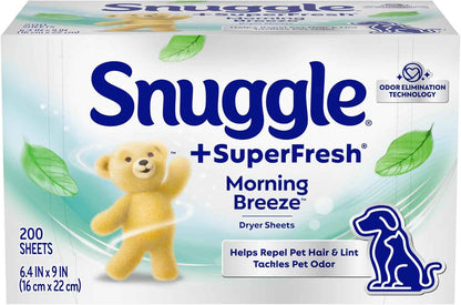 Snuggle SuperFresh Fabric Softener Dryer Sheets, 200 Count, Morning Breeze, Long-Lasting Fresh & Clean Scent, Tackles Pet Odor, Helps Repel Pet Hair, Reduces Static & Fights Wrinkles, HE Safe