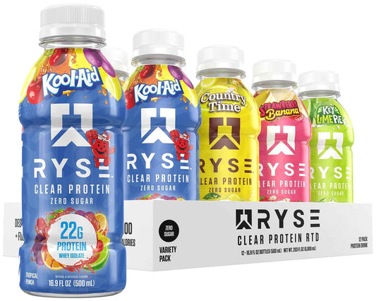 RYSE Clear Protein Drink - 100 Calories, 22g Whey Isolate Protein Shake, Sugar-Free, 0g Fat & Lactose-Free - Refreshing Ready-to-Drink Beverage