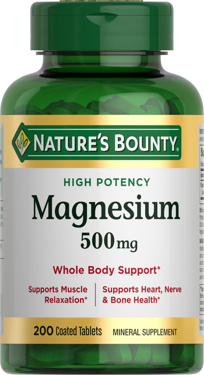 Nature&amp;#39;s Bounty Magnesium 500 mg Tablets, High Potency Magnesium Supplement for Bone &amp;amp; Muscle Health, Whole Body Support, 200 Count (Pack of 1)