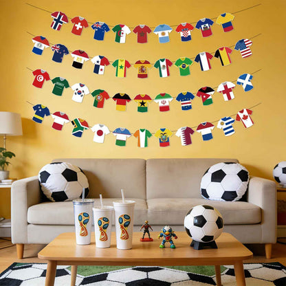 World Cup Soccer Jersey Bunting 42 Jersey-Shaped Pennant Banner, Game Day Decorations, Soccer Fan Garland for World Cup Party, Soccer Birthday, Tailgate, BBQ, Man Cave, Outdoor Sports Events
