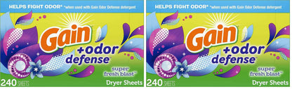Gain Dryer Sheets Plus Odor Defense, Super Fresh Blast Scent, Helps fight static and odor, laundry sheets