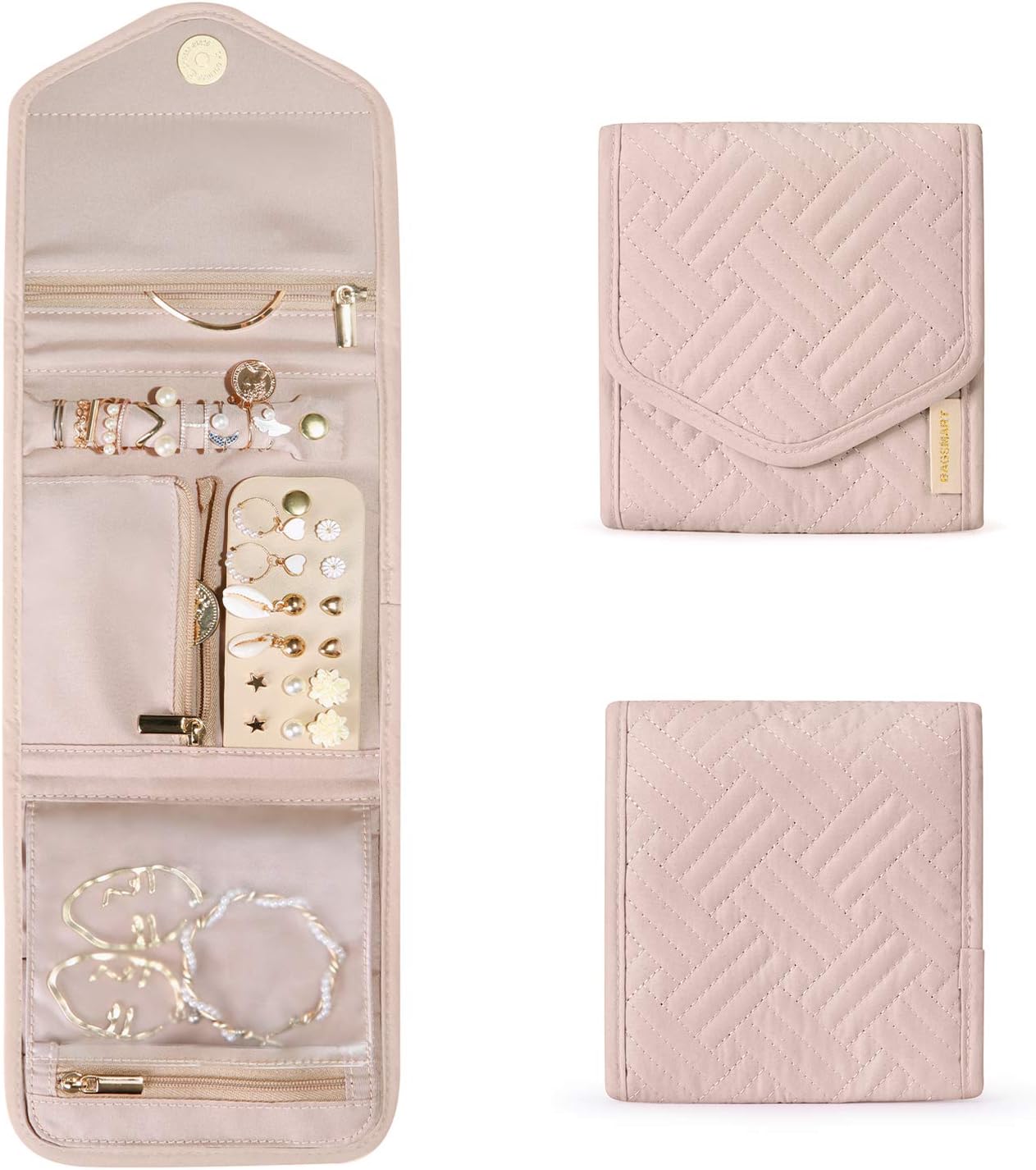 BAGSMART_Travel_Jewelry_Organizer_Case_Foldable_Small_Jewelry_Roll_for_Journey_Rings,_Necklaces,_Earrings,_Bracelets,Mini,Soft_Pink