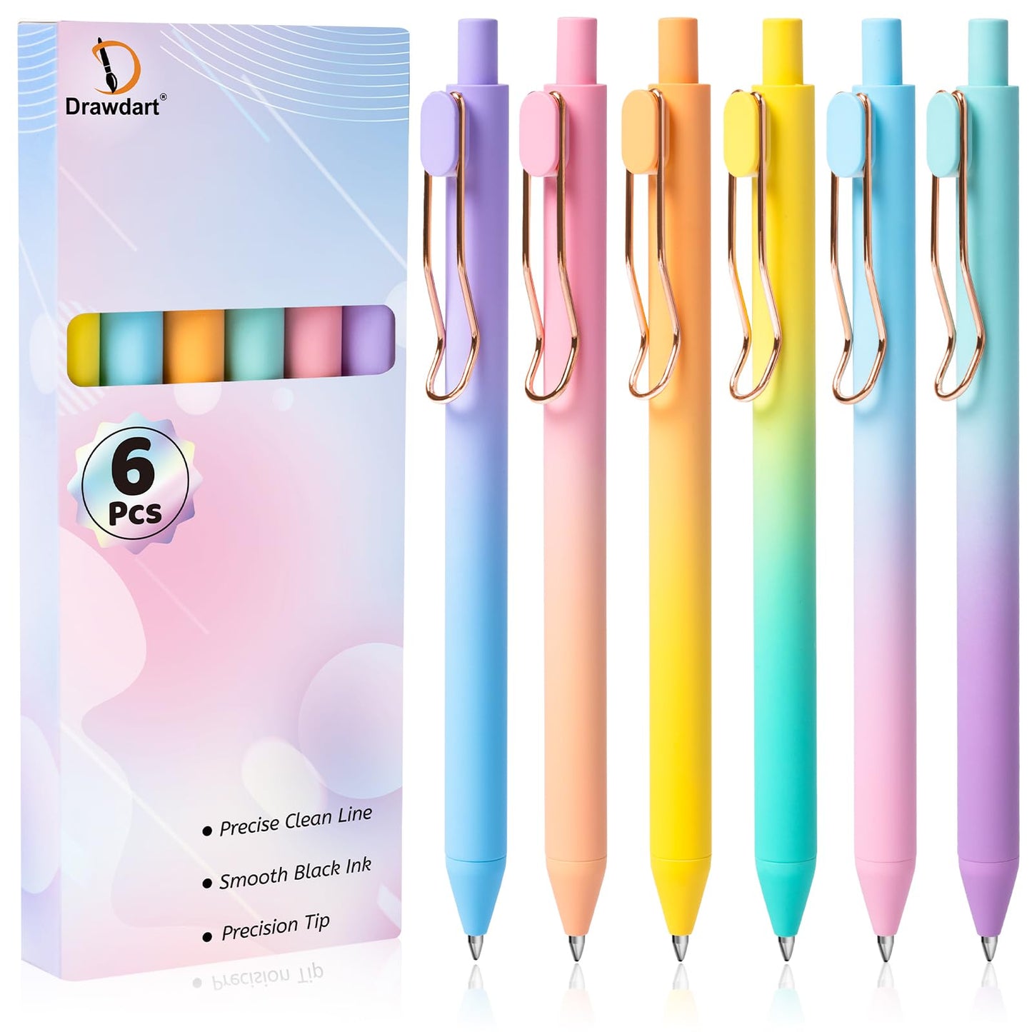Drawdart Gel Pens, 6 Pcs Smooth Writing No Bleed &amp;amp; Smear, Black Ink Cute Fine Point (0.5mm), Retractable Aesthetic Journaling School Office Supplies for Women &amp;amp; Men