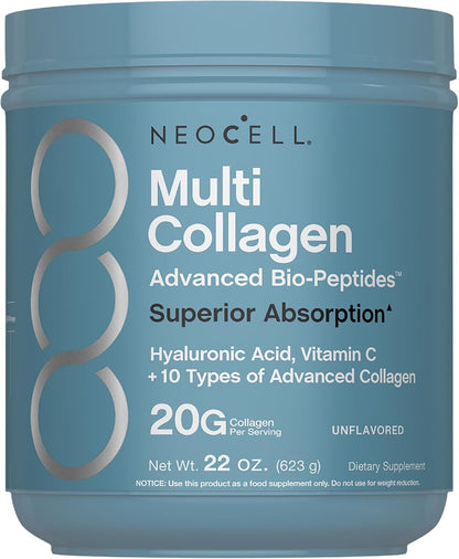 NeoCell_Multi_Collagen_Bio-Peptides_Powder_|_22oz_|_Advanced_with_Hyaluronic_Acid_and_Vitamin_C_|_10_Super_Types_of_Collagen_|_Superior_Absorption_|_Grassfed_Protein_Supplement