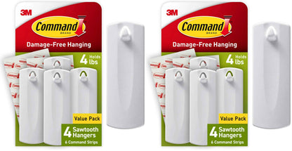 Command Sawtooth Picture Hangers, Damage-Free Hanging Sawtooth Frames, No Tools Wall Hook for Home Decor, Holds up to 4 lb