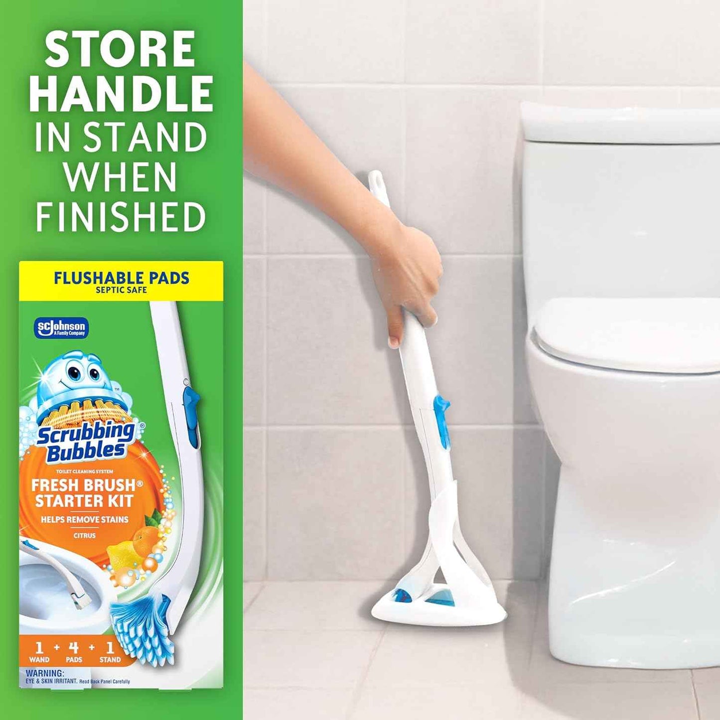 Scrubbing Bubbles Toilet Bowl Cleaning System with Flushable & Disposable Cleaner Refill Pads, Fights Odors and Helps Remove Limescale & Hard Water Stains, Citrus Scent