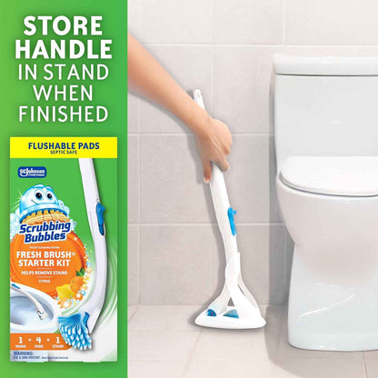 Scrubbing Bubbles Toilet Bowl Cleaning System with Flushable & Disposable Cleaner Refill Pads, Fights Odors and Helps Remove Limescale & Hard Water Stains, Citrus Scent