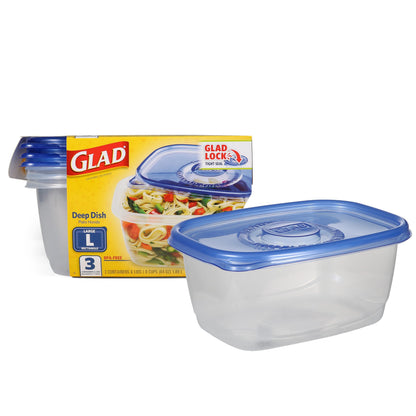 Glad Food Storage Containers - Deep Dish Container - 64 Ounce - 3 Containers