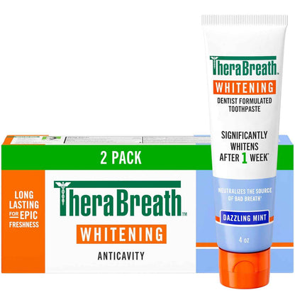 TheraBreath, Gentle Peroxide-Free Teeth Whitening in 1 Week (3), with Fluoride for Anticavity Protection, Dazzling Mint