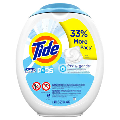 Tide Pods Free & Gentle Laundry Detergent Soap Pacs, Tide Pods Laundry Detergent (Packaging May Vary)