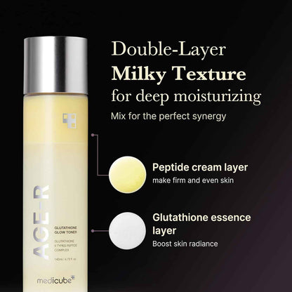 medicube Age-R Glutathione Glow Milky Toner, Low-Irritation Double Layer Toner for Glass Glow Skin with Peptide, Even Skin Tone, Radiance, Hydration, Korean Skincare